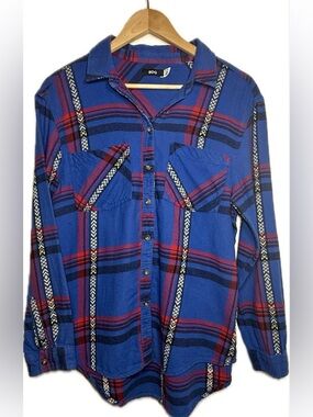BDG Royal Blue and Red Plaid Button-Up Shirt